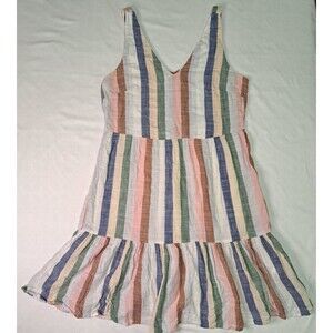 F&F Multicolor Striped Ruffle‎ Tiered Fit & Flare Cotton Dress US 6 Boho Chic